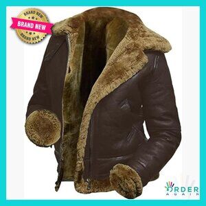 Faux Fur Lined Leather Aviator Jacket Bomber Style Chic Retro Outerwear